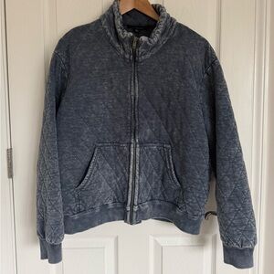 Womens NWT Jane and Delancey Denim Color Quilted Bomber Cotton Blend Size L